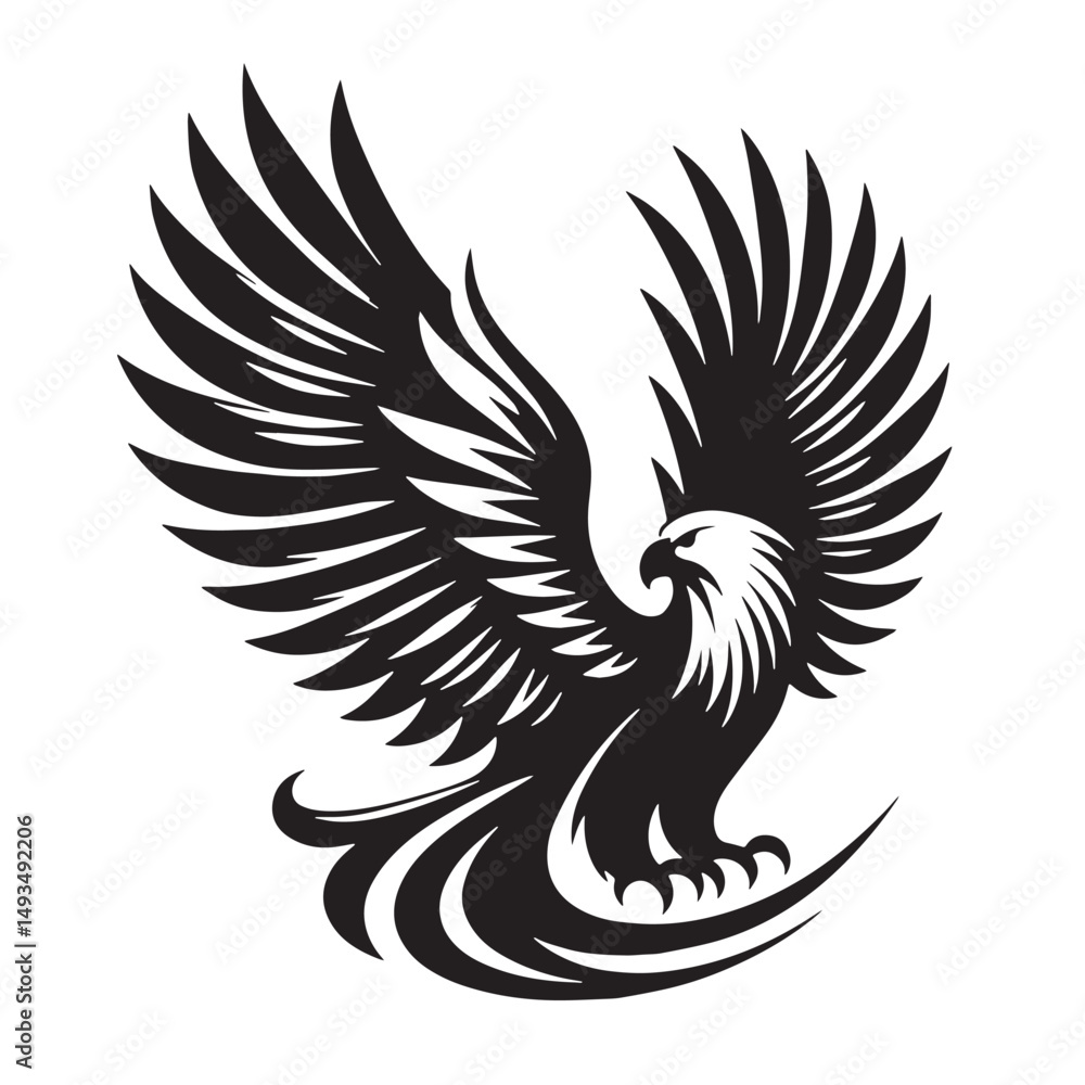 Obraz premium Black Color Eagle Silhouette Vector Illustration, Solid White Background. minimal vector design