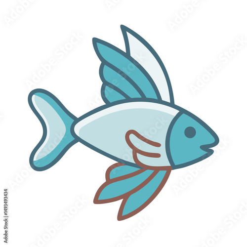 Cartoon fish with wing fins isolated illustration