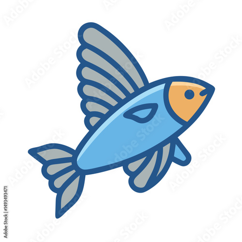 Stylized Illustration of a Flying Fish with Detailed Fins
