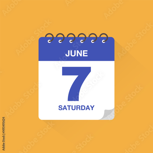 Day calendar with date June 7. Calendar icon vector. Event calendar reminder, business meeting schedule date sign, deadline template, appointment date symbol, page calendar agenda planner sign.