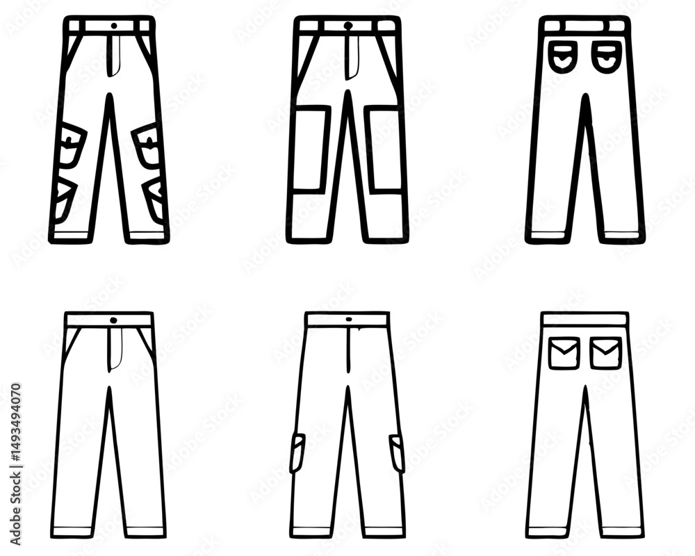 Vector Illustration of Cargo Pants bundle line art, Editable Vector Front View Clothing Design Vector Illustration of Cargo Pants bundle line art, Editable Vector Front View Clothing Design