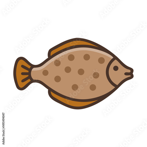 Isolated cartoon flounder with spots on black background