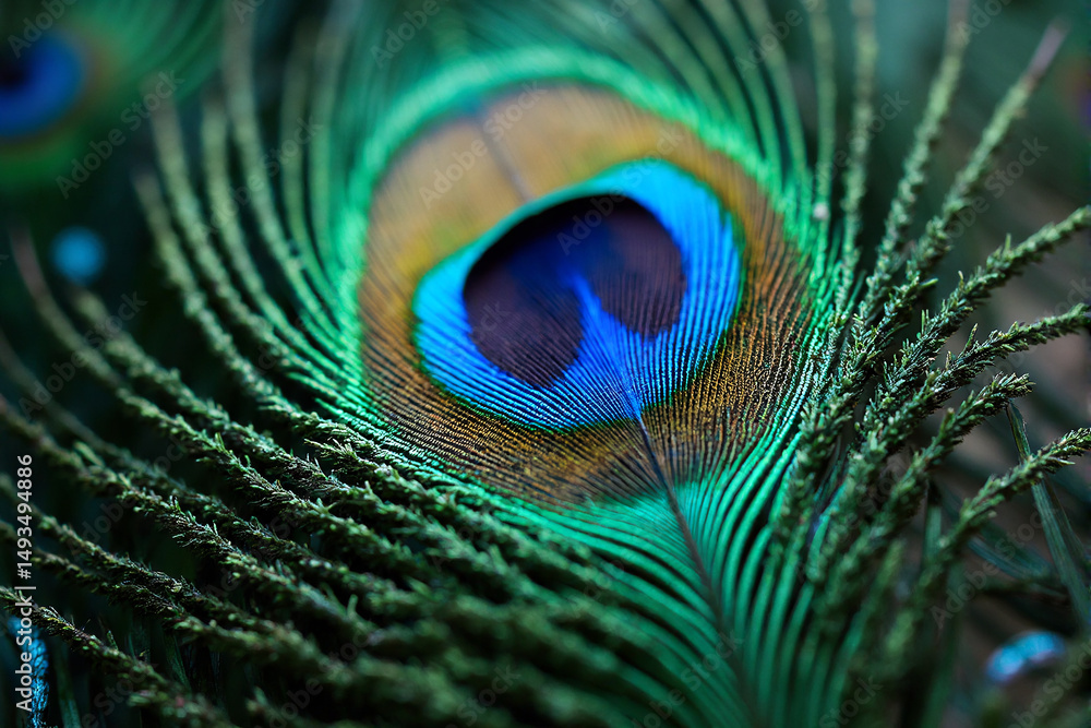 Obraz premium close up shot of the texture of a peacock's feathers