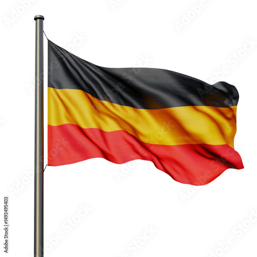 German flag waving gently in a breeze. The background should be transparent. The flag should be realistically depicted with subtle fabric texture and natural lighting. 