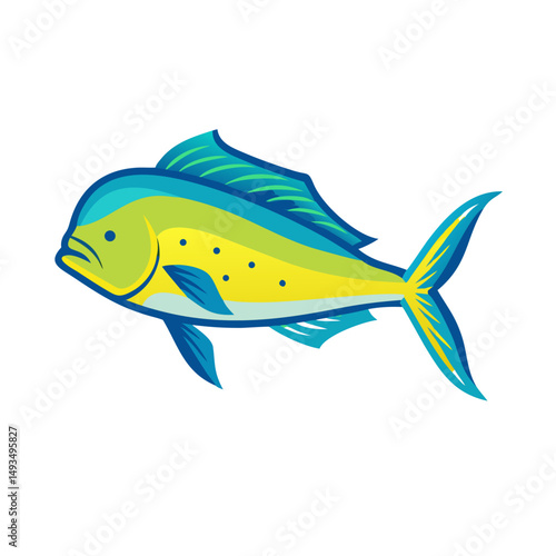 Stylized mahi-mahi illustration on a black background