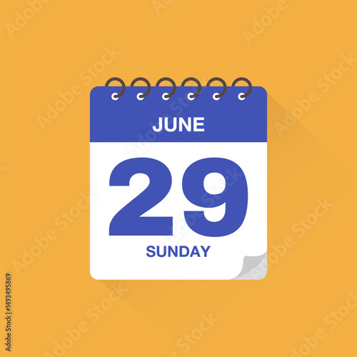Day calendar with date June 29. Calendar icon vector. Event calendar reminder, business meeting schedule date sign, deadline template, appointment date symbol, page calendar agenda planner sign.