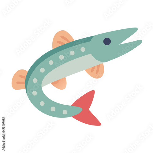 Stylized flat vector pike fish illustration on black