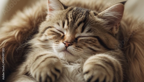 Wallpaper Mural Delightful and humorous bird's-eye perspective of a pet cat with green eyes. The young animal is dozing and unwinding. Torontodigital.ca