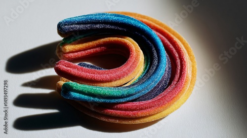 Wallpaper Mural Flat lay of rainbow-colored churros arranged in spiral, minimal backdrop and shadow play Torontodigital.ca