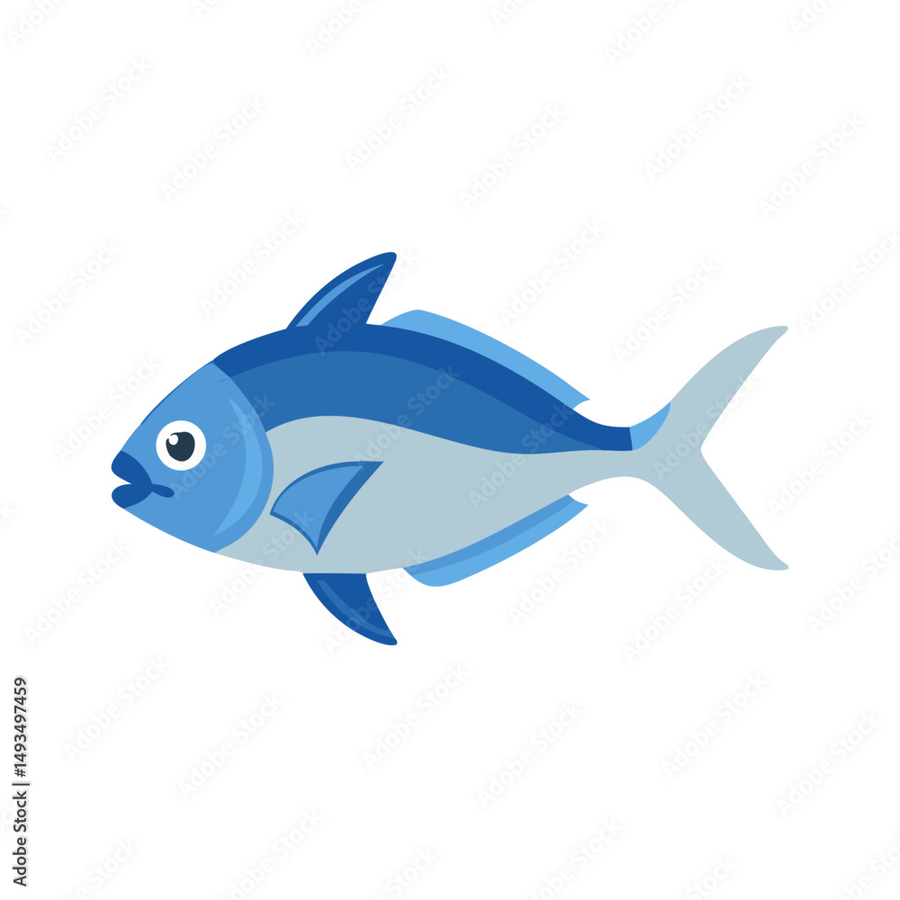 Fototapeta premium Simple flat design blue fish on black background