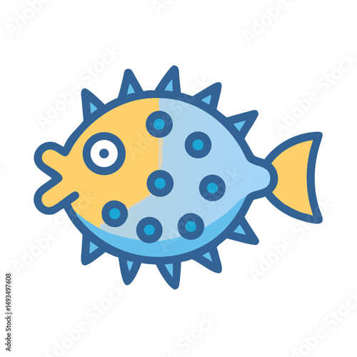 Cute cartoon pufferfish illustration on a black background