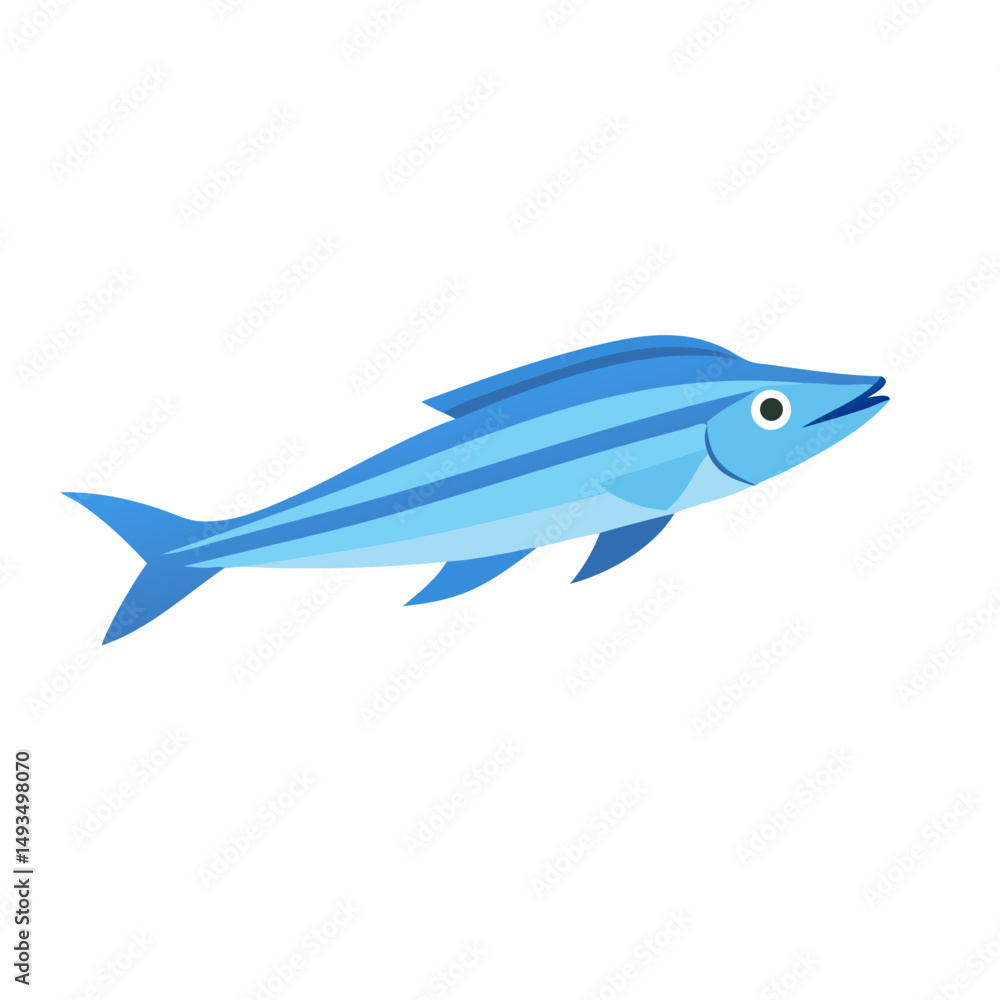 Fototapeta premium Simple blue striped fish illustration on black background