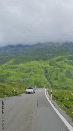 Vertical view of Switzerland road from car