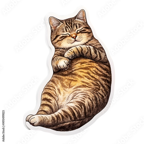 A planner bookmark shaped like a sleepy cat laying flat, nap break page marker, isolated on transparent background 
