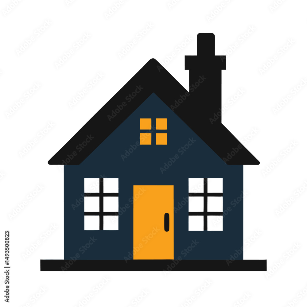A simple vector illustration of a house with blue walls and an orange door