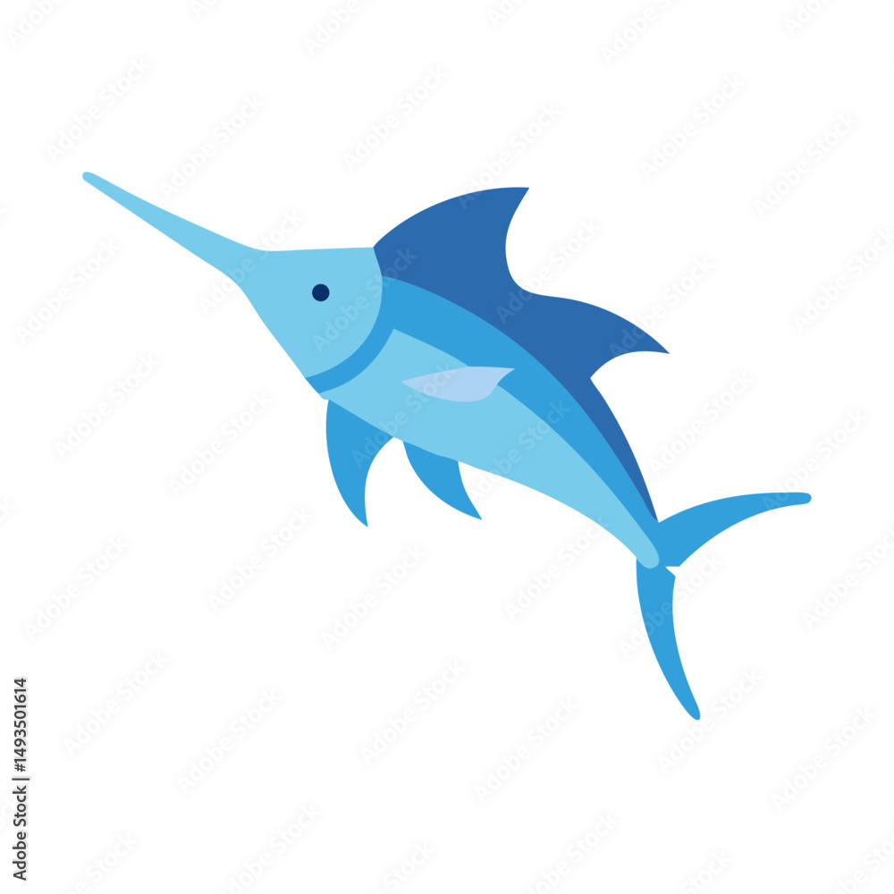 Fototapeta premium Flat Design Blue Marlin Fish Illustration on Black