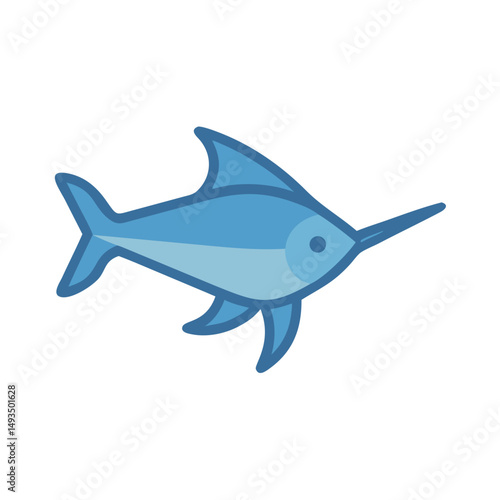 Stylized cartoon swordfish against a black background