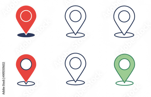 Free Download Six different location pin icons with varied colors, perfect for navigation-related designs. - GFXLoad