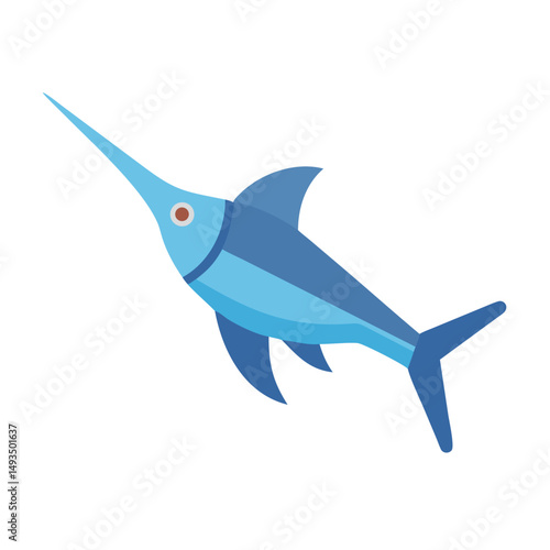 Stylized blue swordfish on black background in flat design