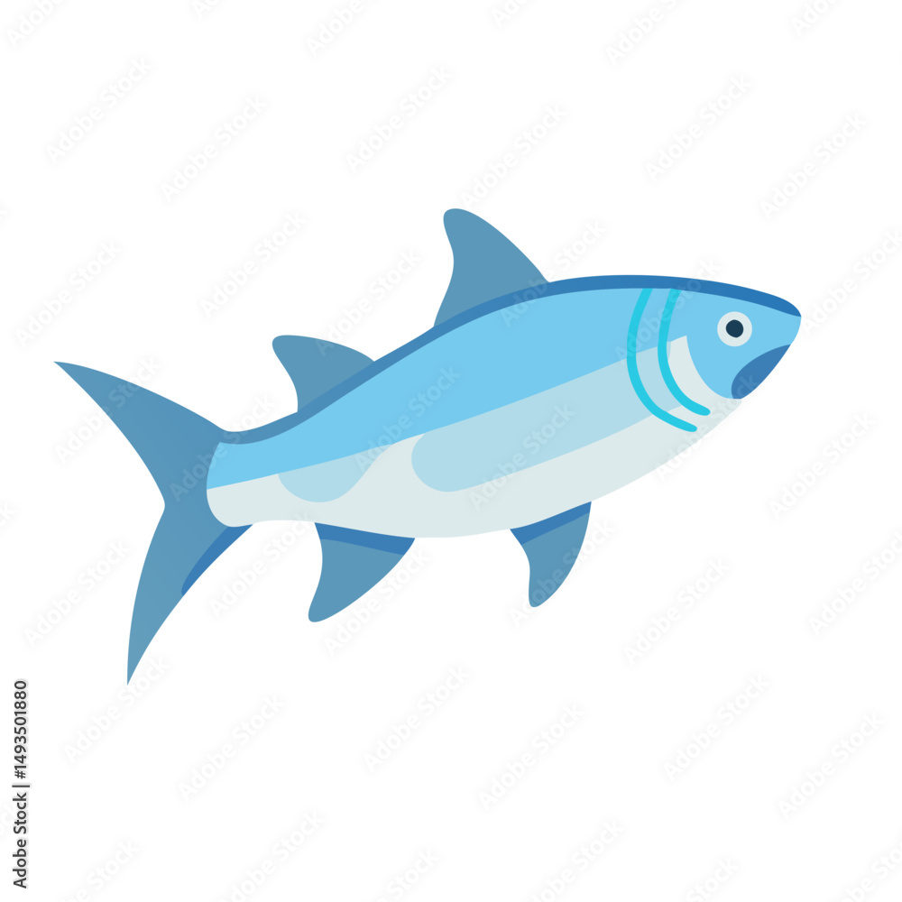 Fototapeta premium Simple blue cartoon fish on a black background