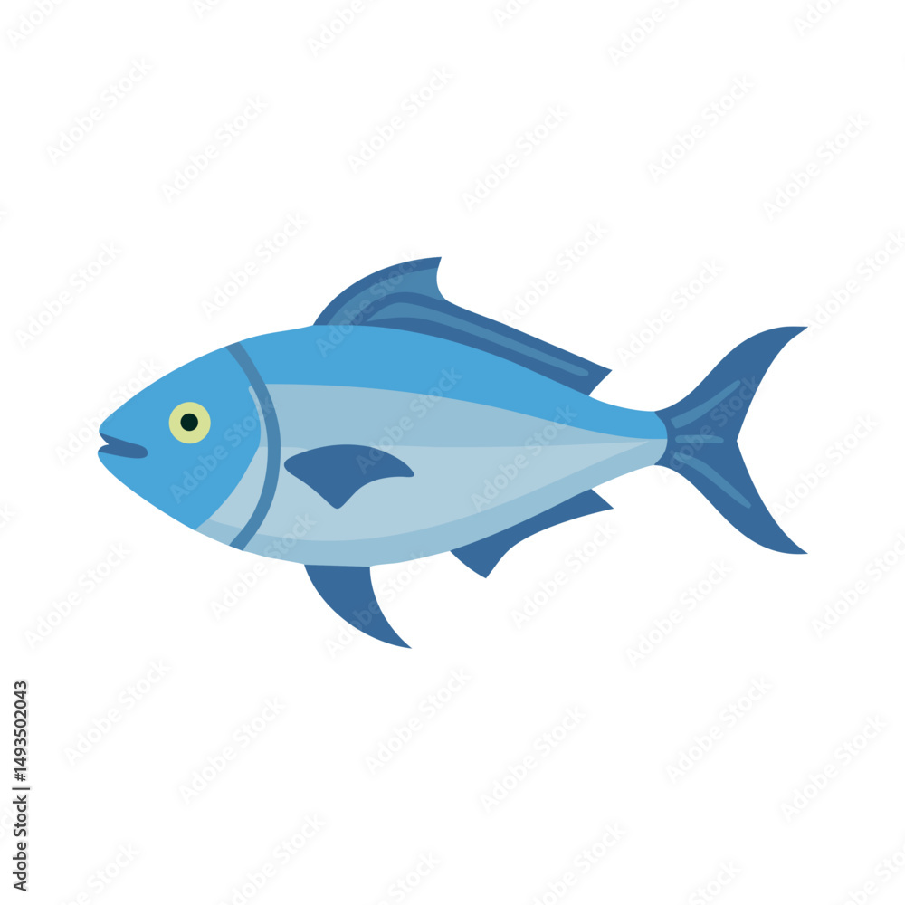 Fototapeta premium Stylized illustration of a blue fish swimming left