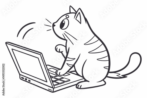 Cat on Laptop – Funny Vector Illustration