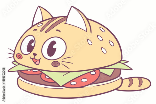 Burger Cat – Funny Cute Vector Illustration