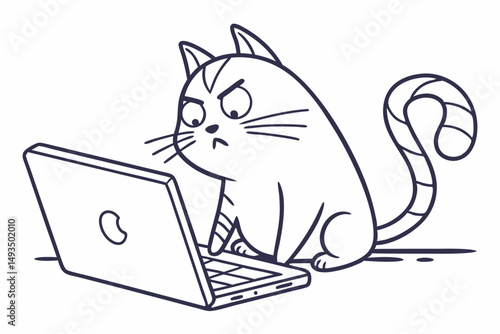 Cat on Laptop – Funny Vector Illustration