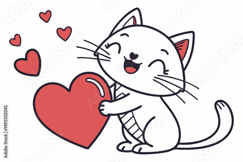 Cat with Heart – Cute Valentine Vector Illustration