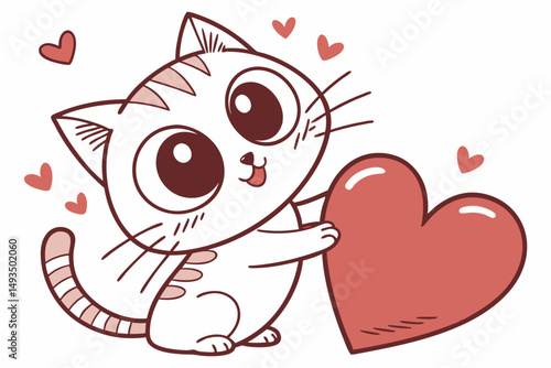 Cat with Heart – Cute Valentine Vector Illustration