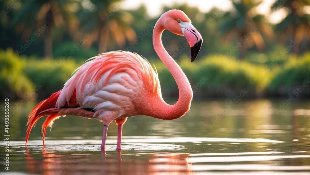 Obraz premium In their natural habitat: pink flamingo and greater flamingo