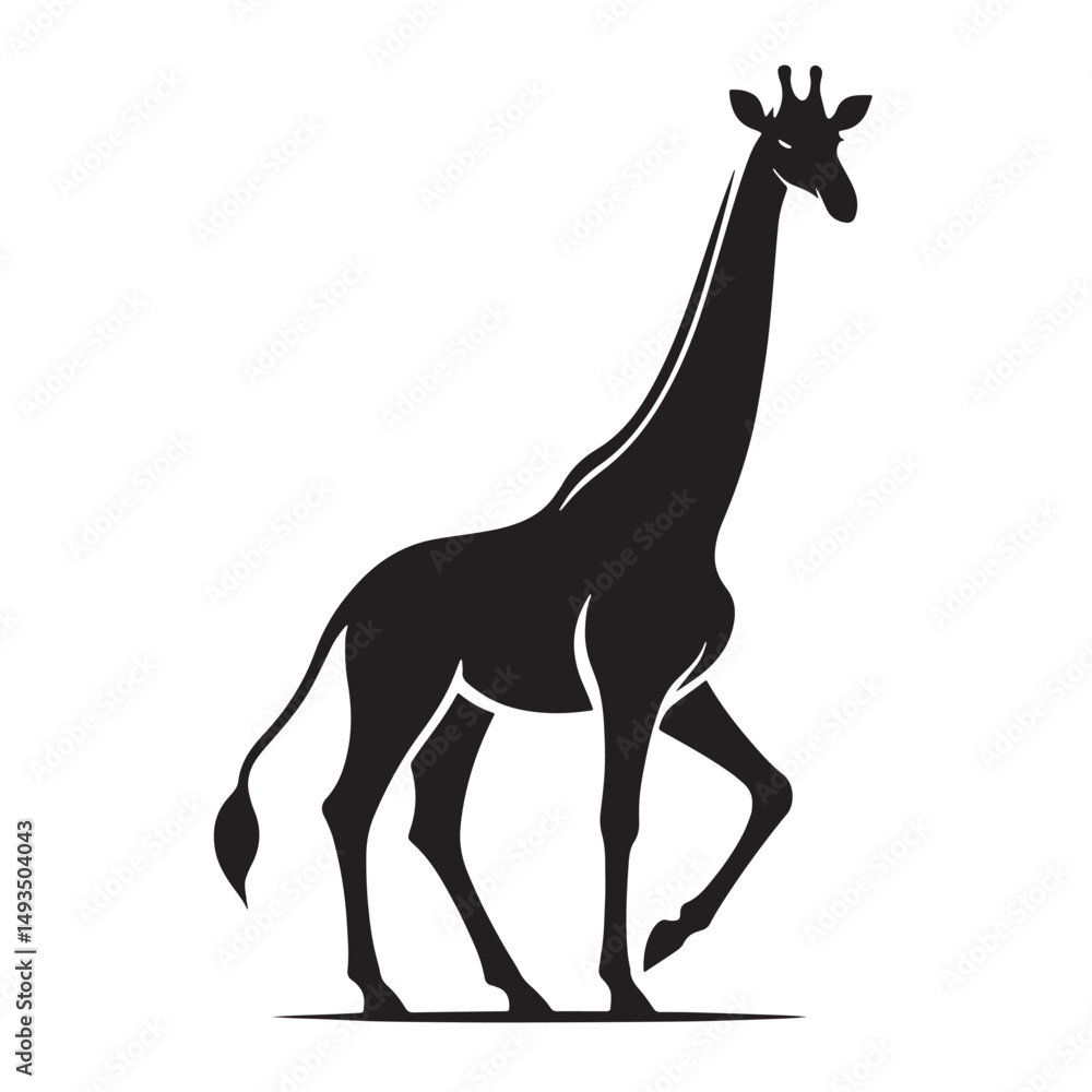 Fototapeta premium Black Color Giraffe Silhouette Vector Illustration, Solid White Background. minimal vector design