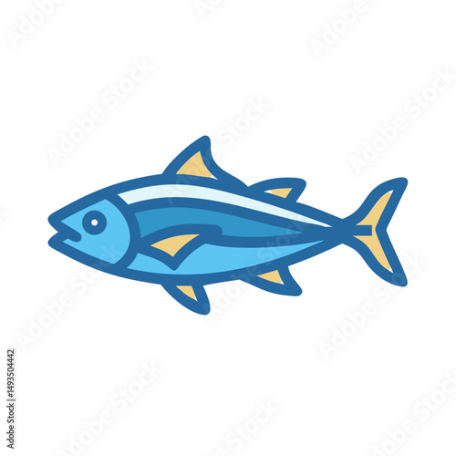 Stylized blue and yellow tuna fish illustration on black