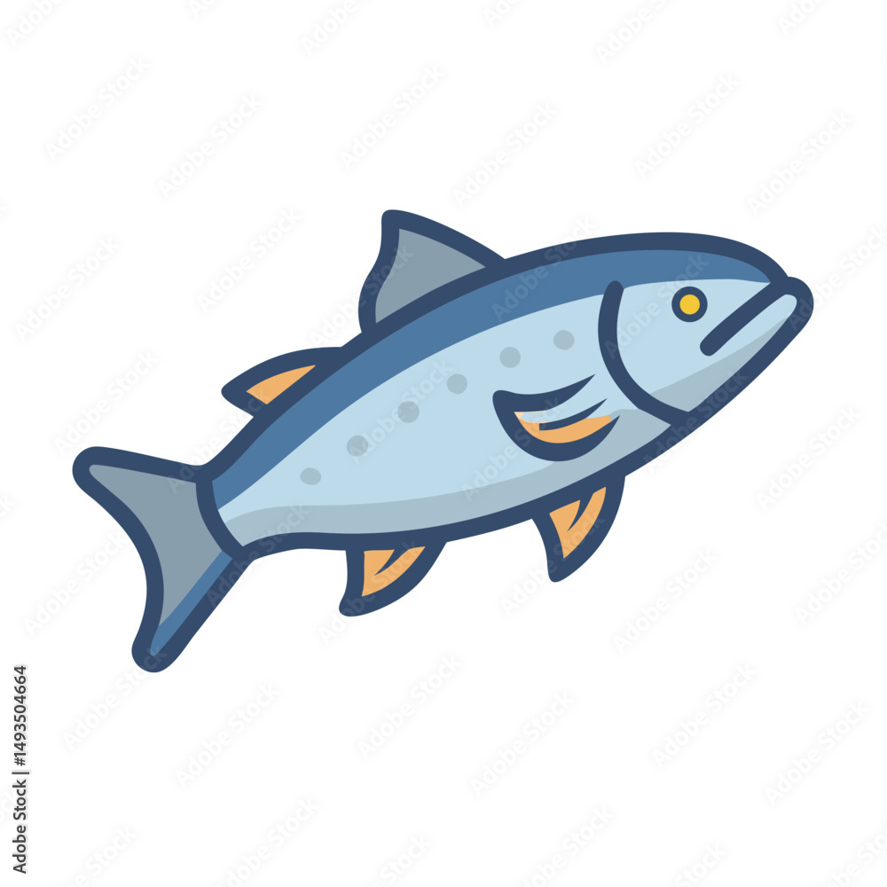 Fototapeta premium Blue fish illustration on black background with outlined graphic