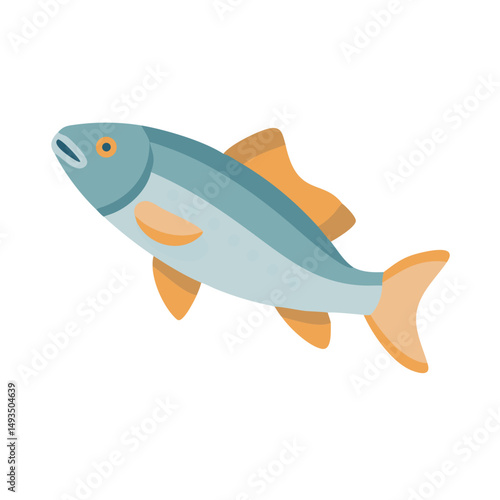 Isolated flat vector salmon fish against black background