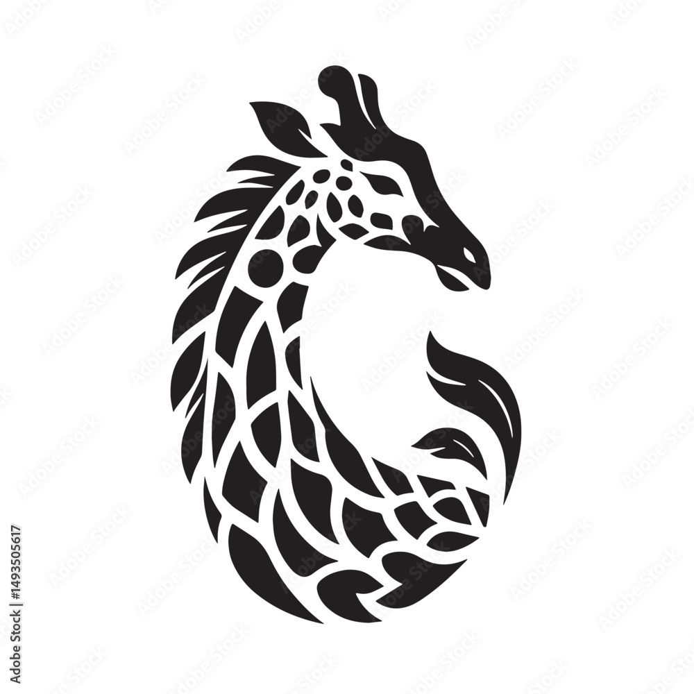 Obraz premium Black Color Giraffe Silhouette Vector Illustration, Solid White Background. minimal vector design
