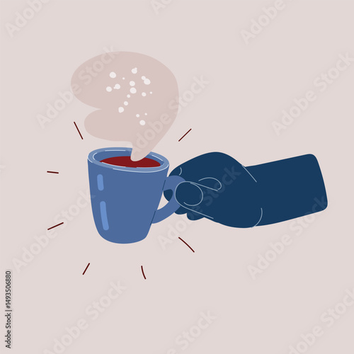 hand, mug, coffee, cup, drink, hot, beverage, caffeine, holding, morning, breakfast, cartoon, vector, illustration, warm, cozy, aroma, steam, relaxation, break, energy, espresso, latte, cappuccino, ha