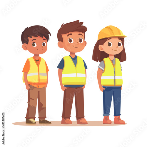 Animated kids wearing safety vests
