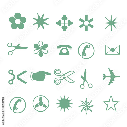 A vector set of eco nature icons for web design features a leaf, tree, flower, water drop, and recycle symbol, ideal for ecology and environment-related designs