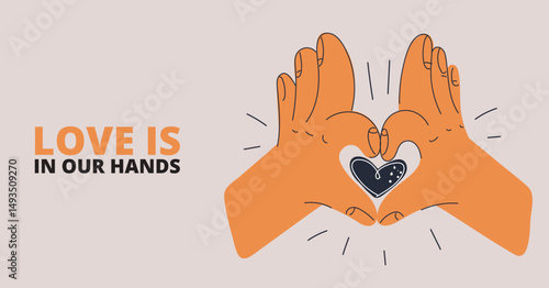 Cartoon vector illustration of hands forming a heart shape, love and affection concept