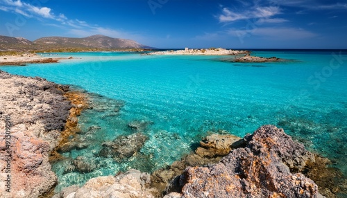 rocky beach with turquoise waters on elafonisos island greece