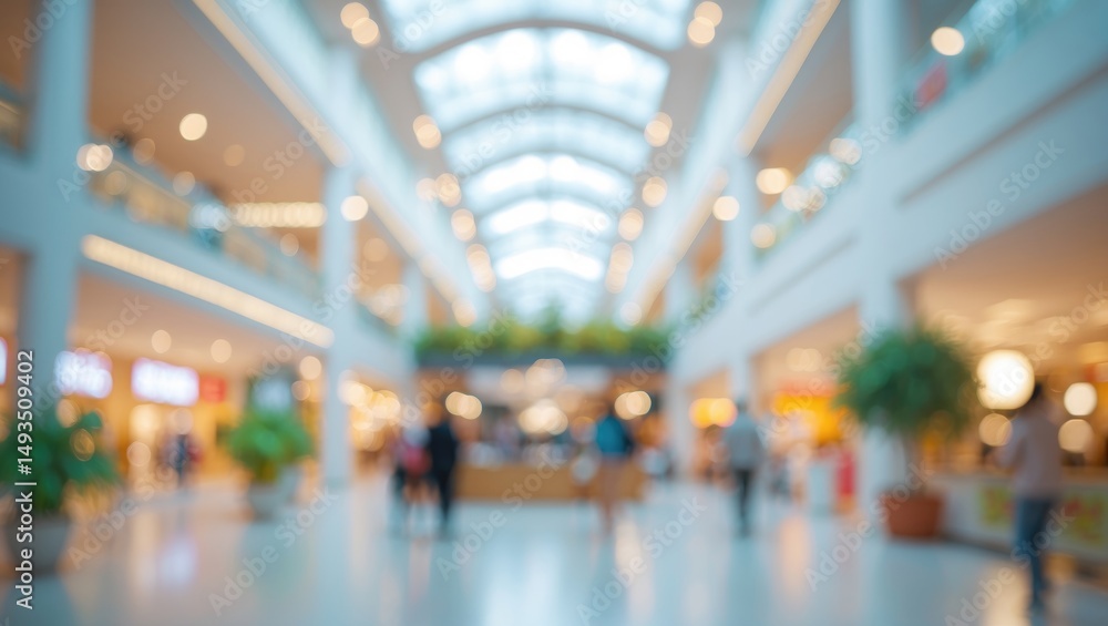 Obraz premium Blurred image of a shopping mall featuring light and bokeh effects for background purposes.