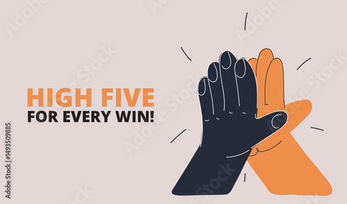 Cartoon vector illustration of two hands high-fiving, symbolizing teamwork, celebration, and shared success