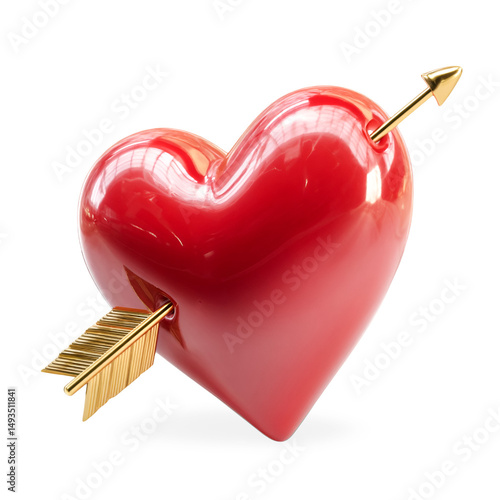 Red heart pierced by golden arrow Valentines Day love romance