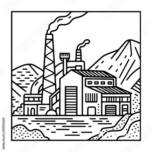 Industrial Factory in a Mountainous Landscape