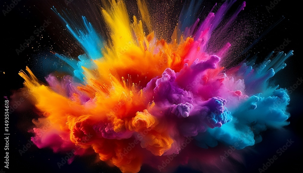 Fototapeta premium colorful powder exploding creating a vibrant cloud of colors on black background