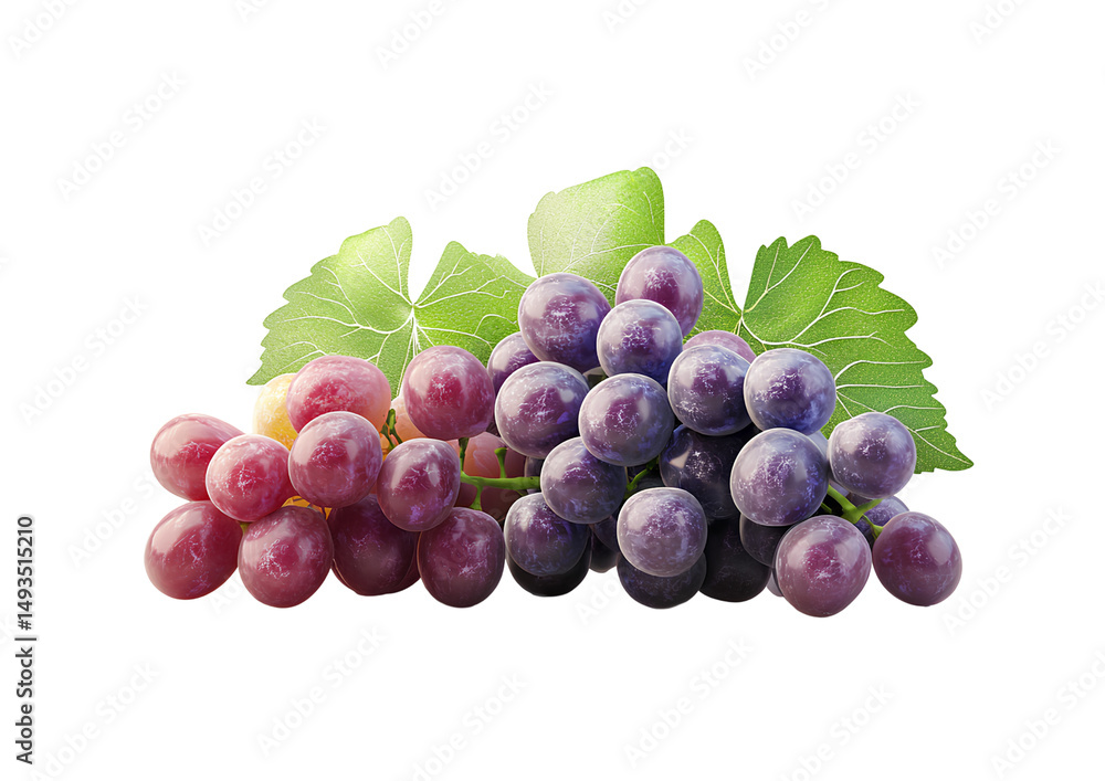 Fototapeta premium Realistic grapes stock photo on a transparent background, with color realism, photorealistic detail, and cinematic lighting, isolated on a transparent background.