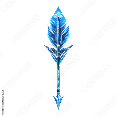 Futuristic Arrow with Digital Precision in Electric Blue Isolated on Transparent Background