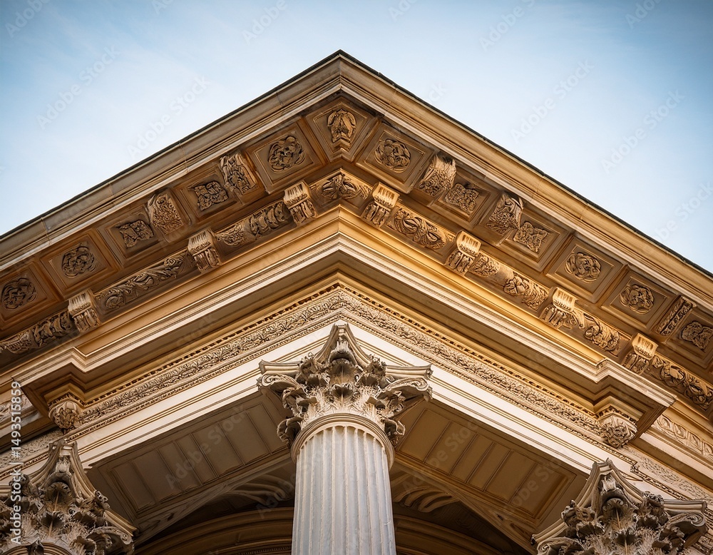 Obraz premium intricate architectural details beneath a historic building facade