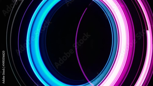 Neon circle spinning, pulsating colors radiating through starry cosmos, generating futuristic visual spectacle